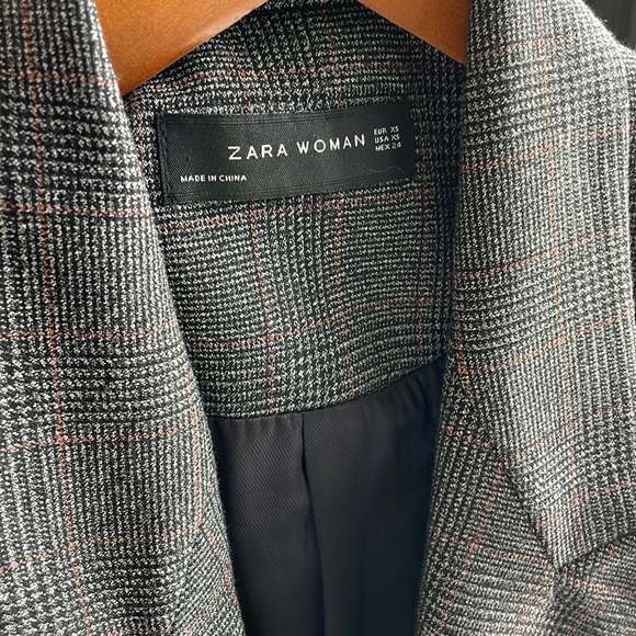 Zara Brown Checked Micro Plaid Double Breasted Overszied Blazer Size XS - Picture 4 of 4